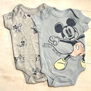 Disney Baby Mickey Mouse Bodysuits size 0-3 Months 2 pack bundle Hello World
